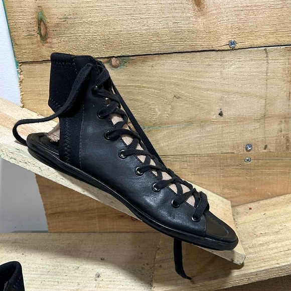 A7EIJE Black Genuine Leather lace up sandals size 7.5 - Picture 6 of 9